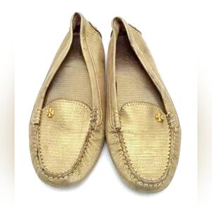Tory Burch Designer Arianna Gold Flats Loafers Driving Shoes 7.5 M